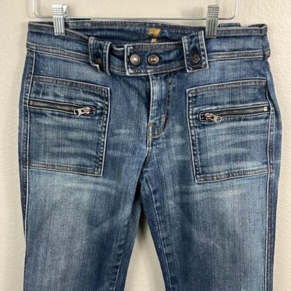 7 For All Mankind Flare Jeans Faded Wash Mid-Rise Carpenter Cargo Y2K Denim 30 - Picture 2 of 9
